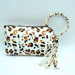 Cute Braided Cheetah Ring Tassel Handle Wristlet
